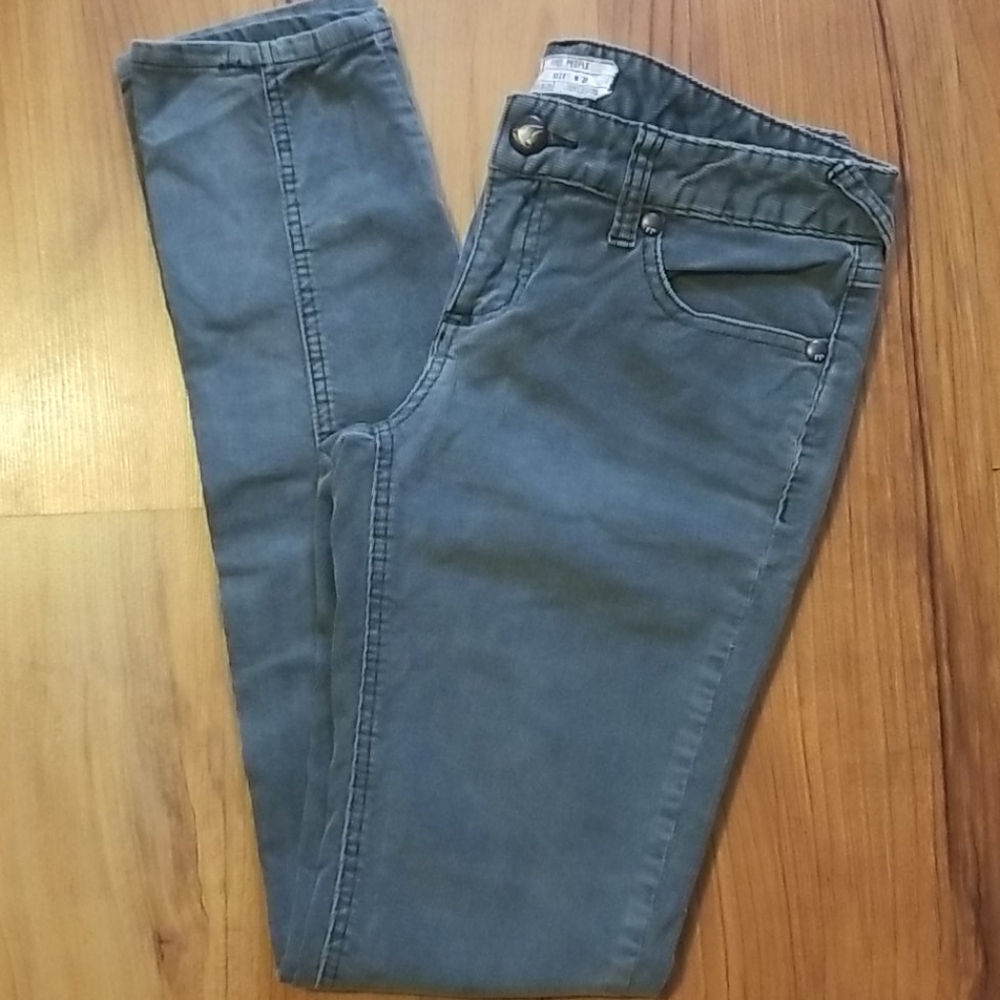 Free People Green Low Rise Skinny Corduroy Pants